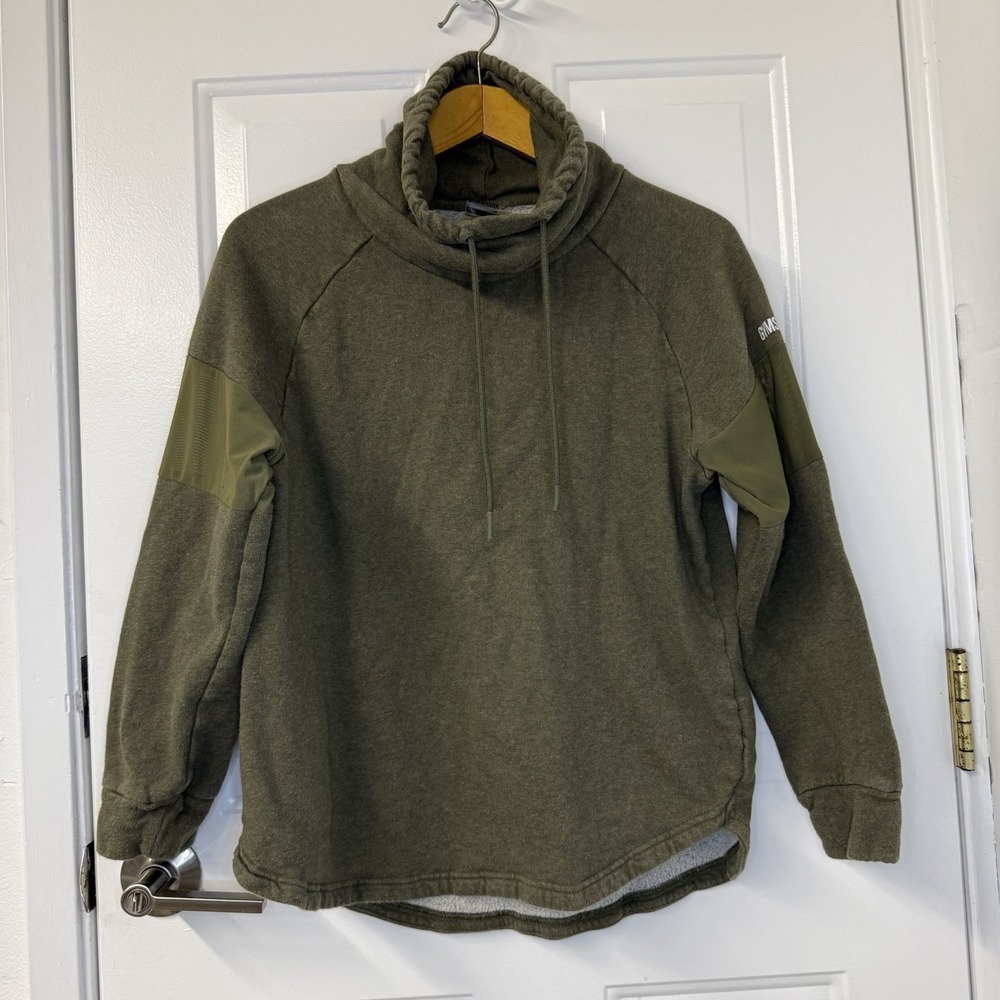 Gymshark Funnelneck Womens Small Sweatshirt Mesh Insert Sleeves In‎ Olive Color